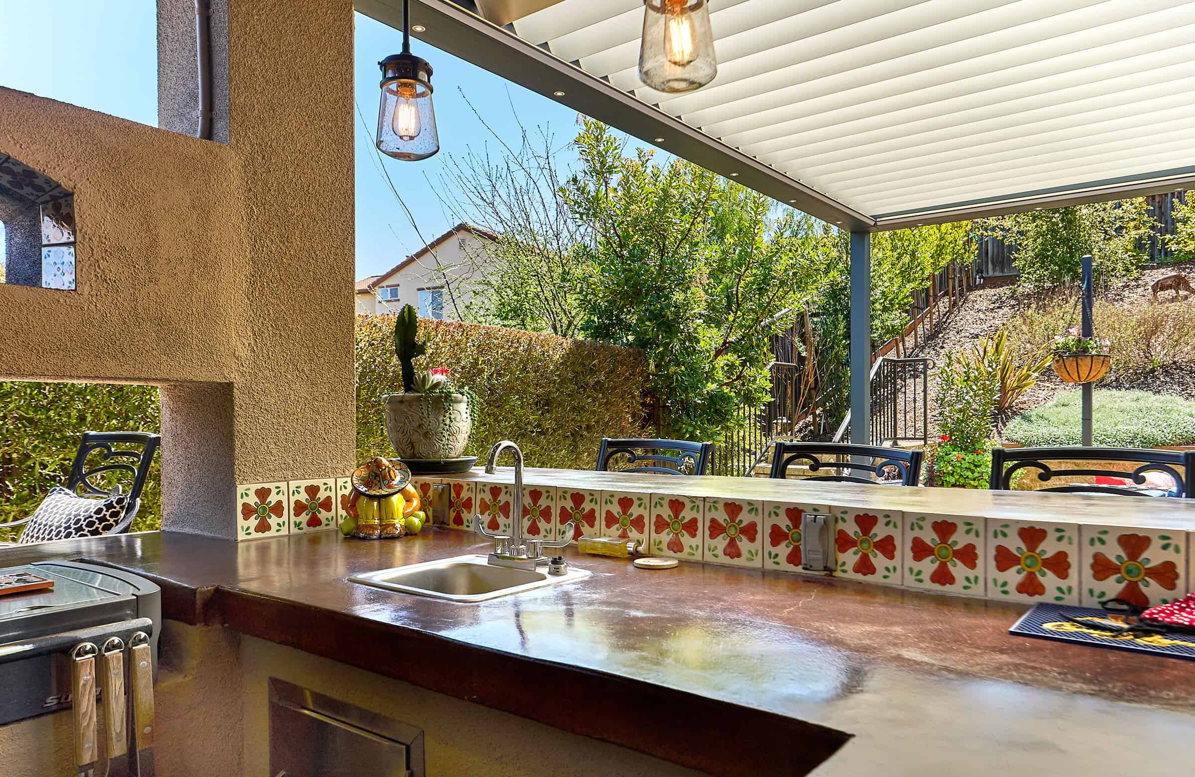 Pergolas by Julie - Outdoor Kitchen and BBQ Under Pergola Louvered Shade
